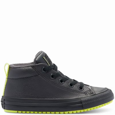 Converse Leather & Reflective Chuck Taylor All Star Street Boot - Lasten Saappaat - Mustat/Sitruuna